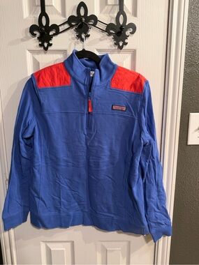 Vineyard Vines Blue Pullover with Pink Whale Logo